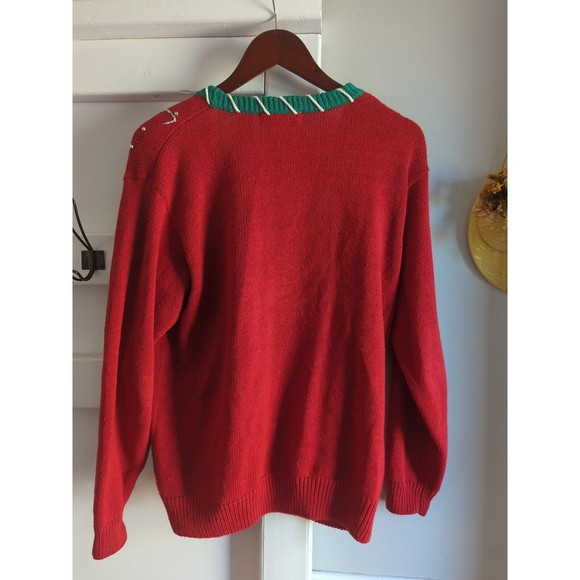 Vintage Lauren Gayle Petite Women's L Red Christmas Cardigan W/ Teddy Bear - Picture 7 of 8